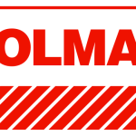 A red and black logo for colman.