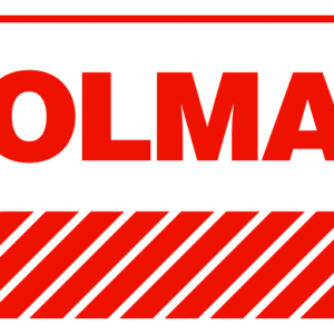 A red and black logo for colman.