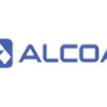 A blue and white logo of alcoa.