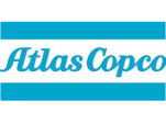 A blue and white logo for atlas copco.
