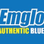 A blue and yellow logo for emglo.