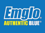 A blue and yellow logo for emglo.