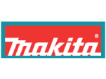 A red and white logo of makita