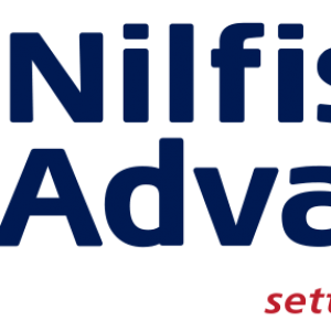 A blue and red logo for nilfish advant
