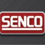 A red and white logo for senco.