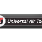 A black and white logo of the universal air tools company.