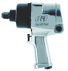 A silver and black impact wrench on a white background
